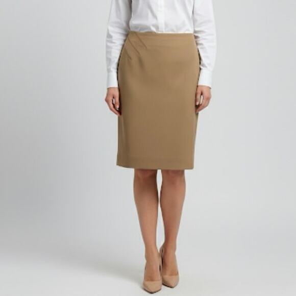 Carlisle Camel Brown Cat Scratch Stitching Pencil Skirt Knee Length Lined Size 4 - Picture 1 of 13